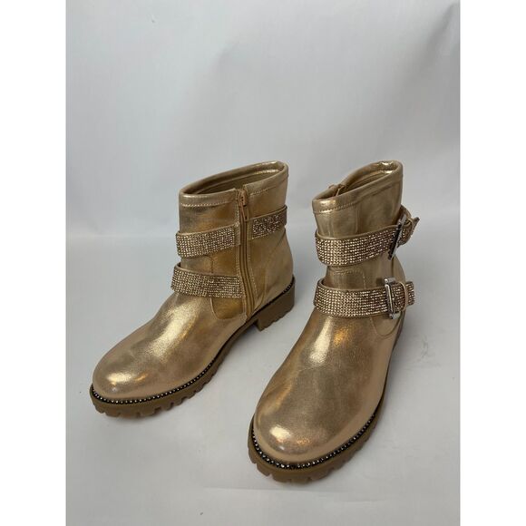 NWOB Dolce Vita Gold Glitter Strap Ankle Boots with Buckle - Size 4, Lug Sole - Picture 3 of 9